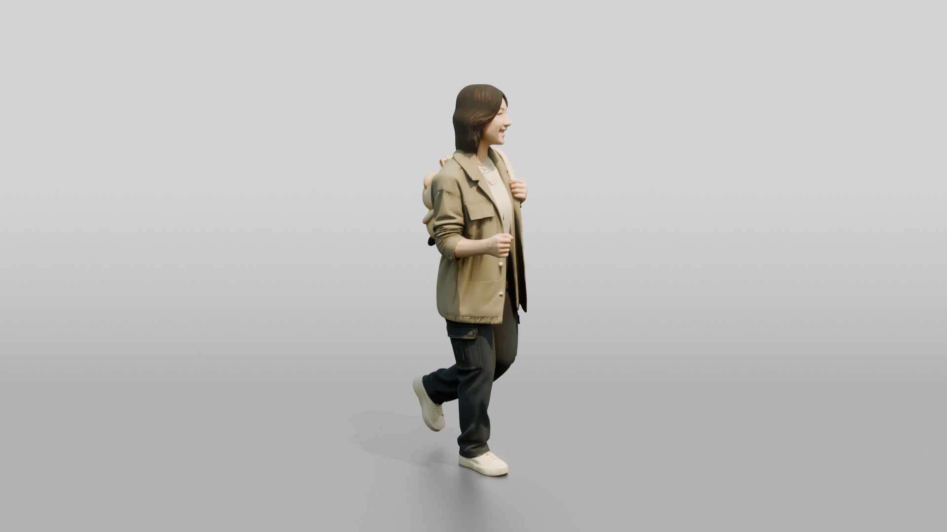 Asian Woman Jogging with Backpack