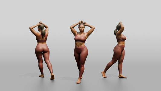 Curvy Woman in Rose Activewear Arms Raised to Her Hair - 3D character model