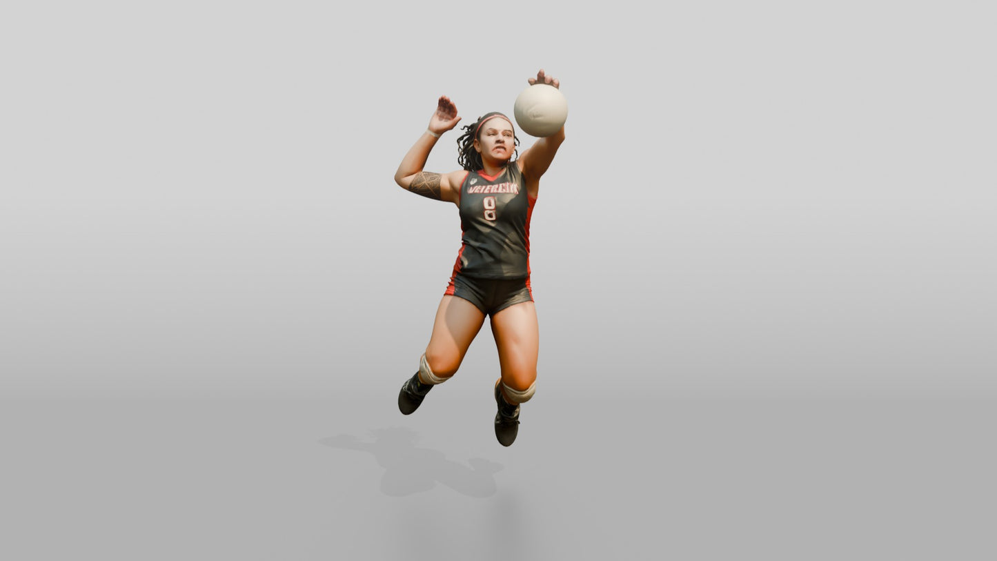 Hispanic Female Volleyball Player in Charcoal and Red Jersey