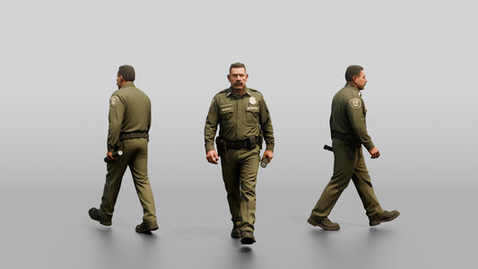Latino Male Guard in a Dark Green Guard Uniform