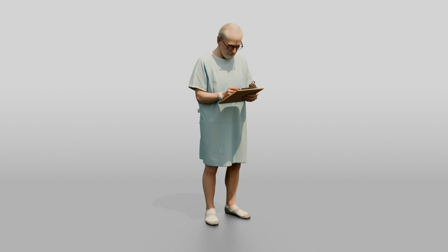 Elderly Man Patient Writing on a Clipboard