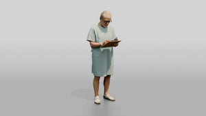 Elderly Man Patient Writing on a Clipboard - 3D character model, view 1