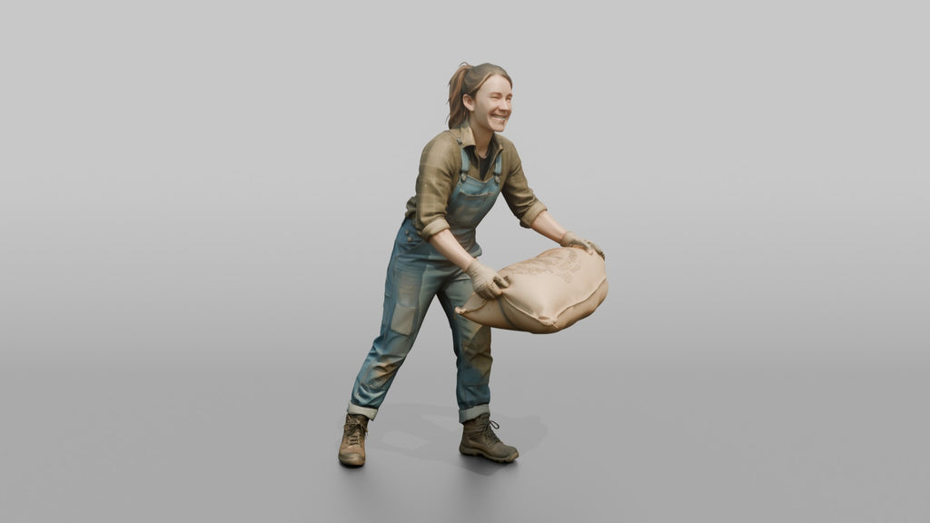 Farmer Loading Burlap Sacks Of Potatoes Onto Wooden