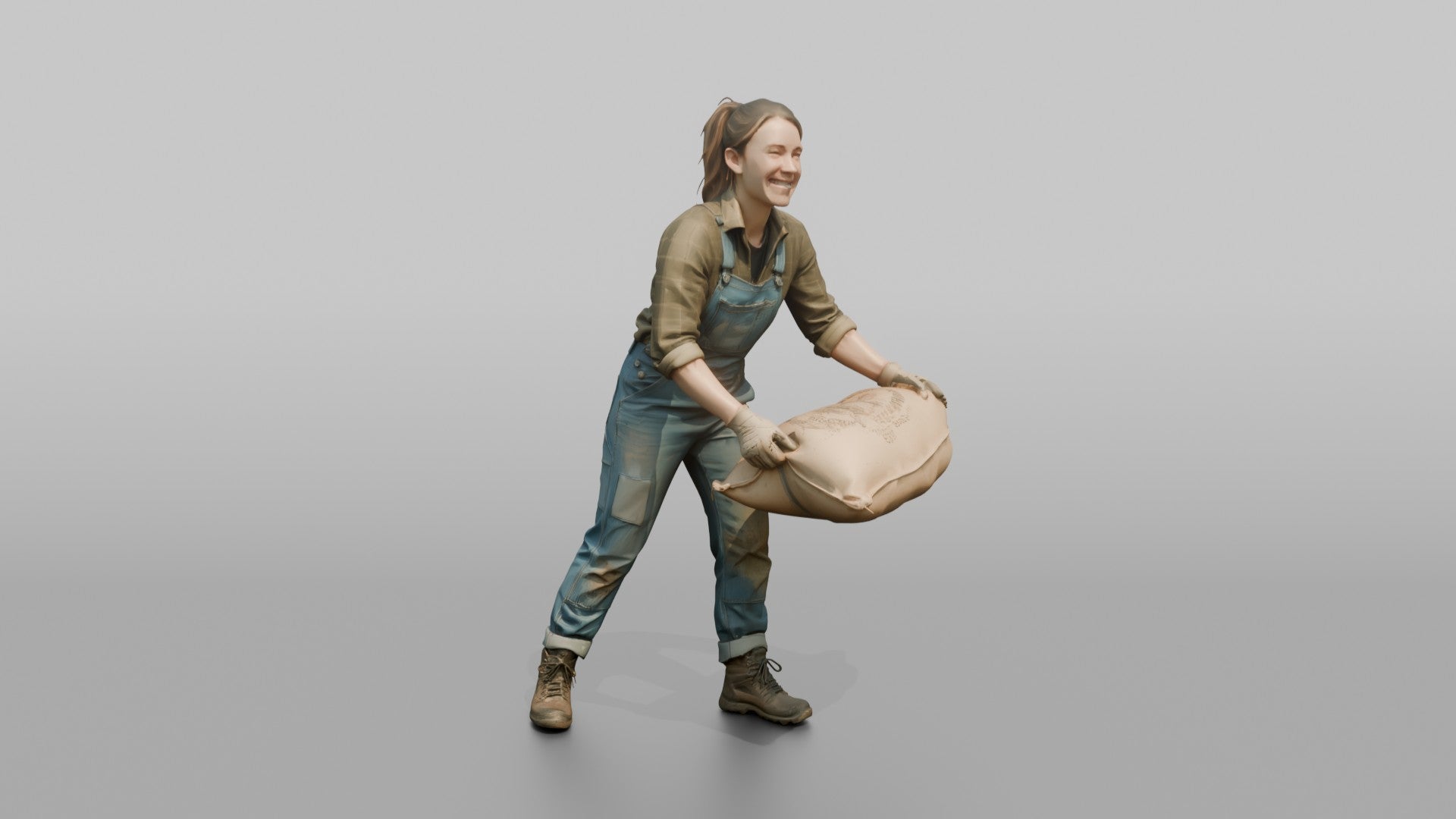 Farmer Loading Burlap Sacks Of Potatoes Onto Wooden