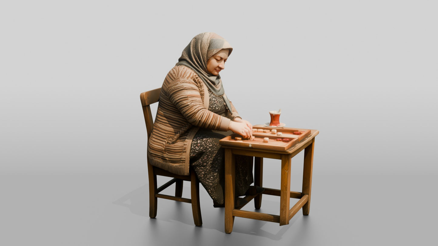 Elderly Woman Playing Backgammon