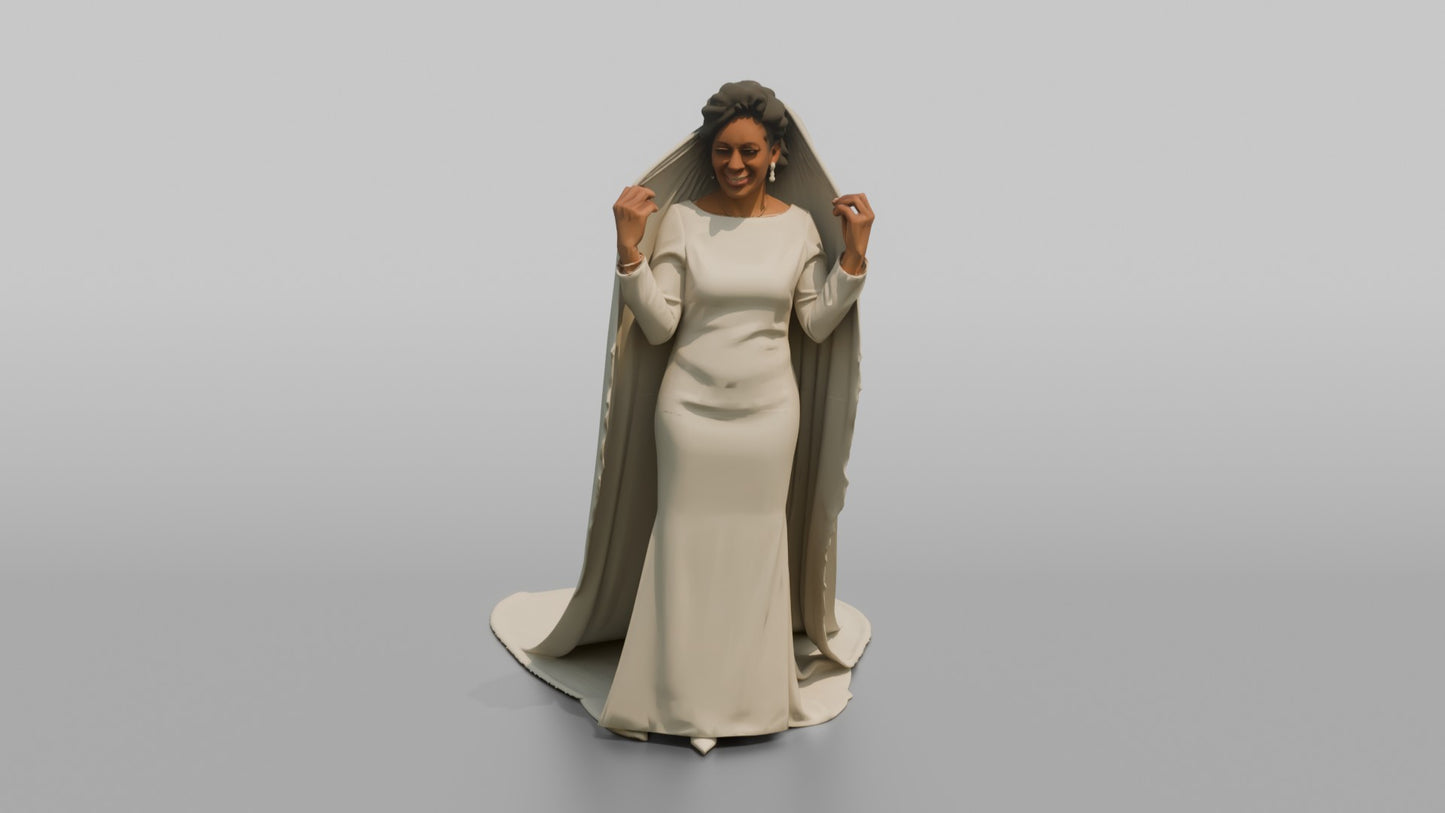 Black Bride Adjusting Her Floor-Length Veil
