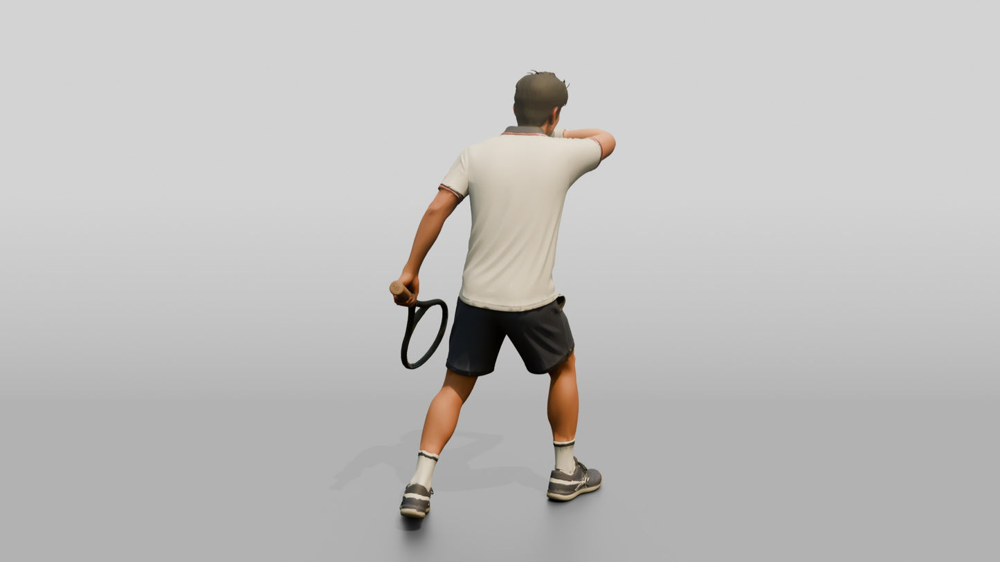 Male Tennis Player Wiping His Brow Mid-Rally