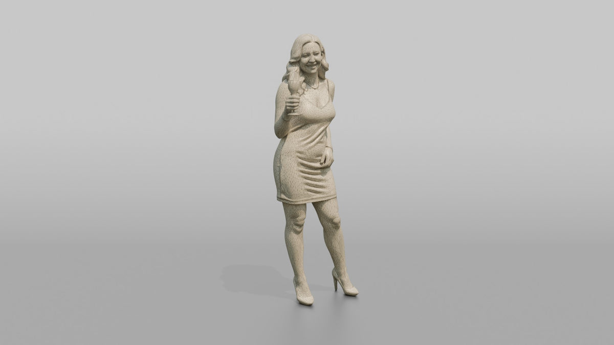 Patron Woman Holding A Champagne Glass, Celebratory Pose - wireframe topology preview