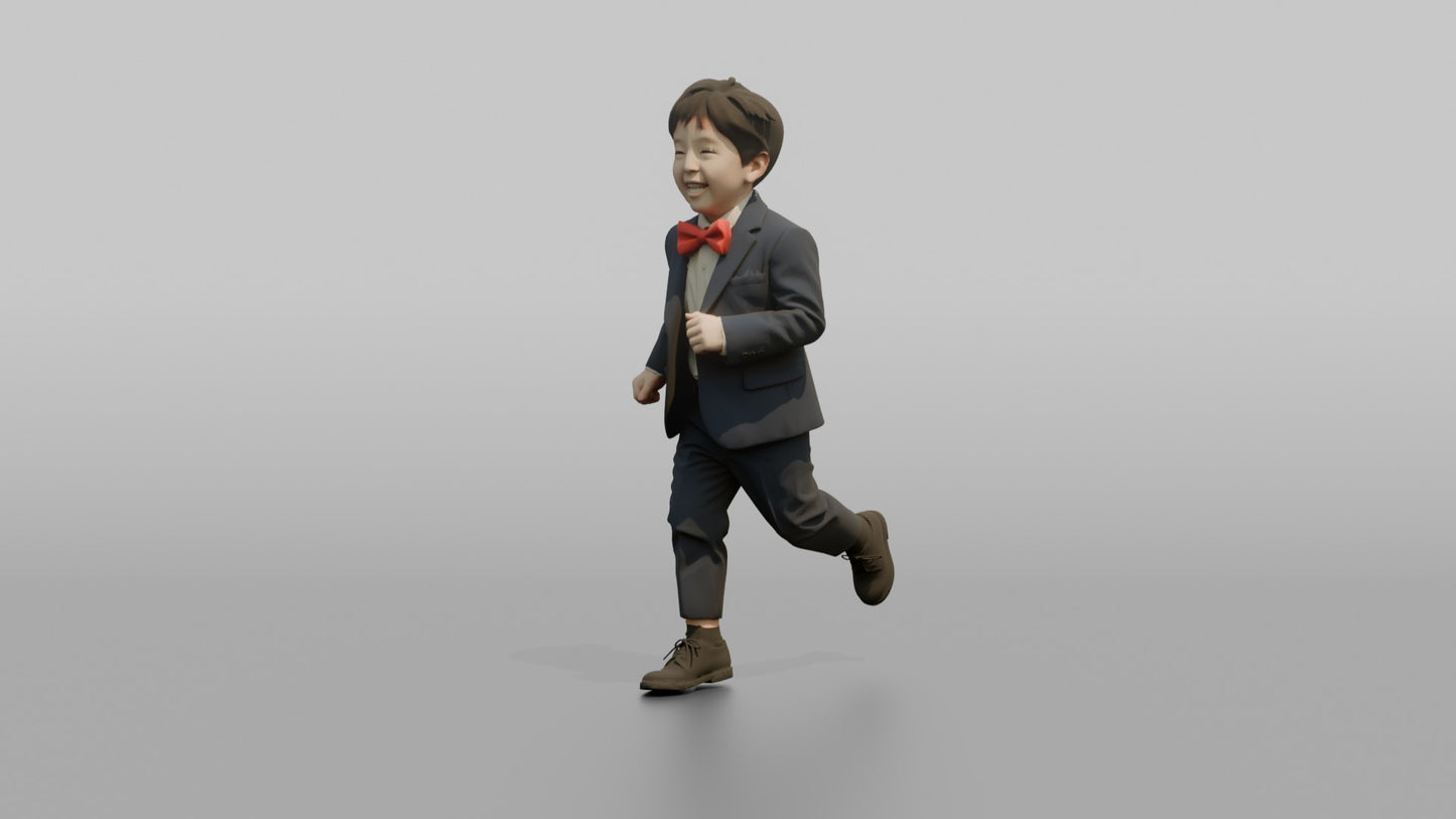 Page Boy Running in a Miniature Navy Tuxedo