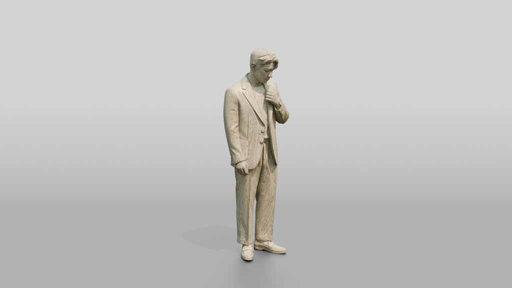 Man Adjusting Collar in Lavender Suit