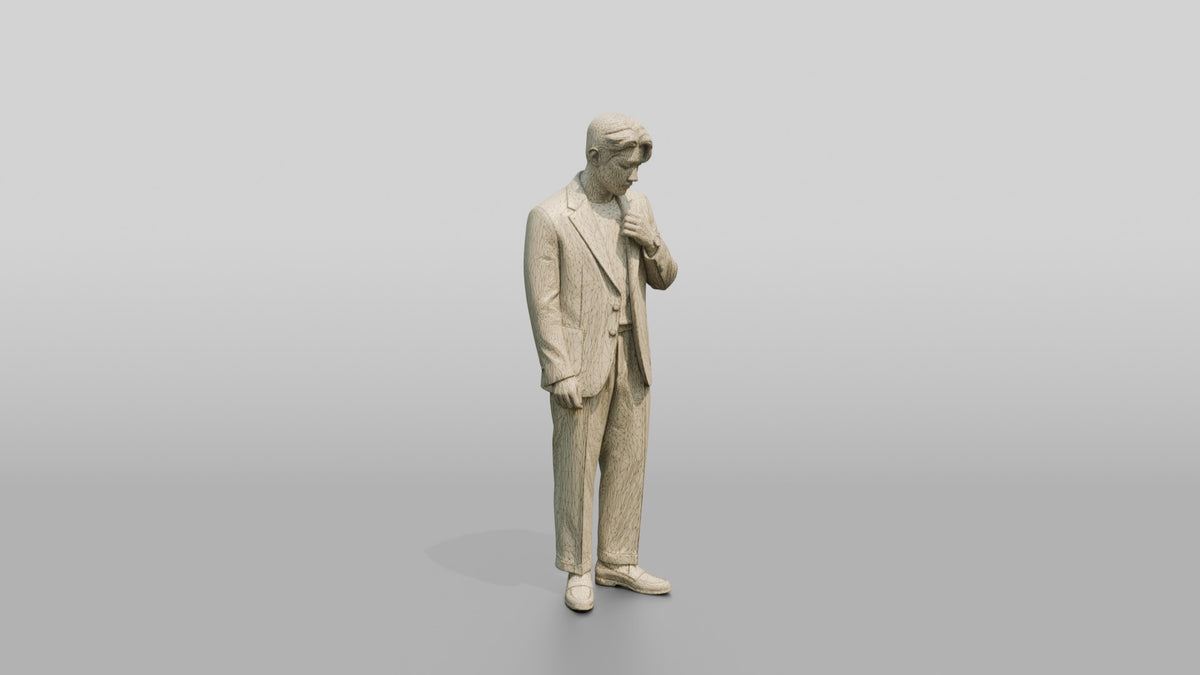 Man Adjusting Collar in Lavender Suit - wireframe topology preview