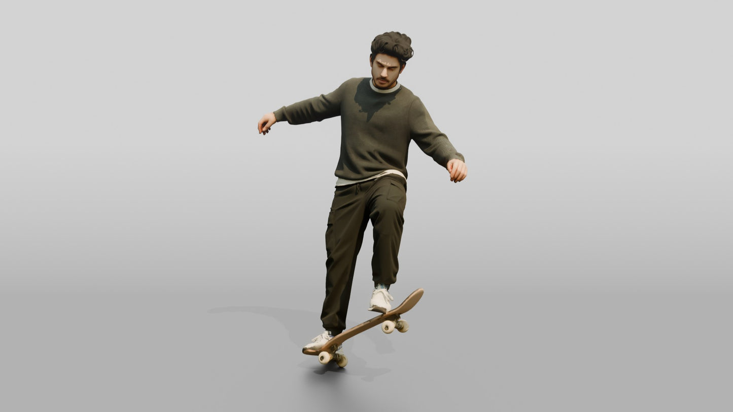 Skateboarder Man Kickflip Pose