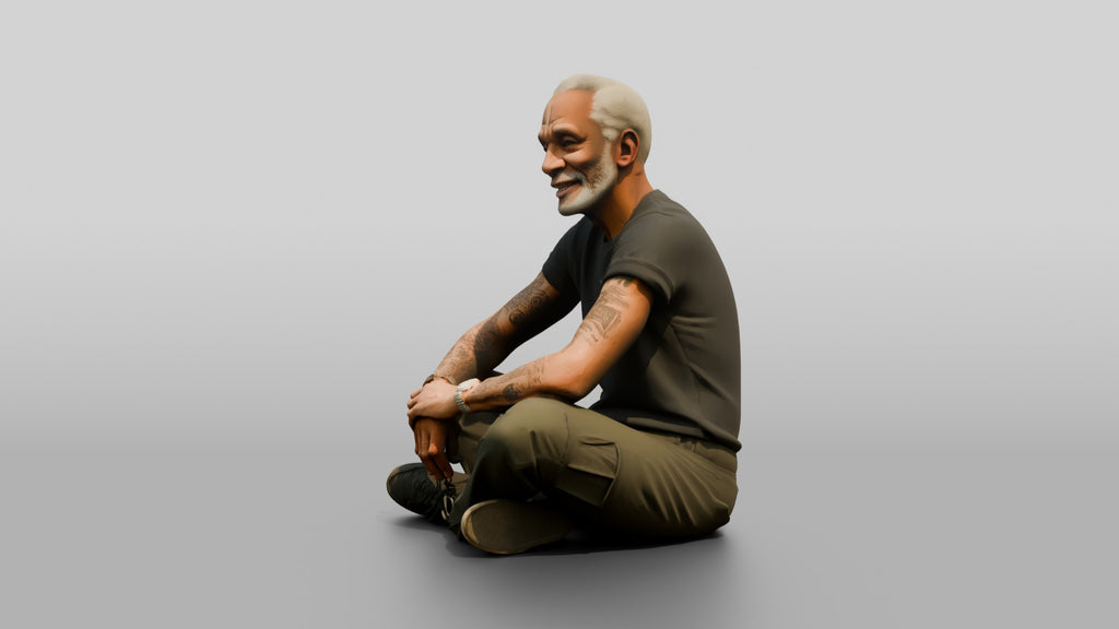 Homeless Man Sitting Cross-legged