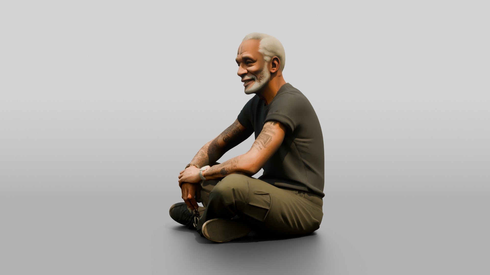 Homeless Man Sitting Cross-legged