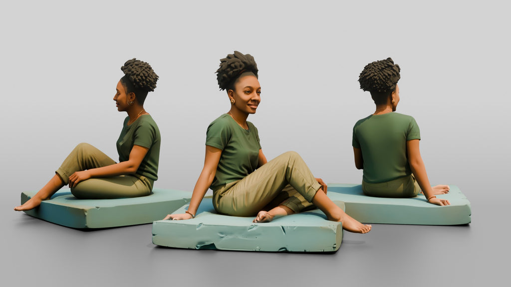 Homeless Woman Sitting on a Piece of Foam Padding