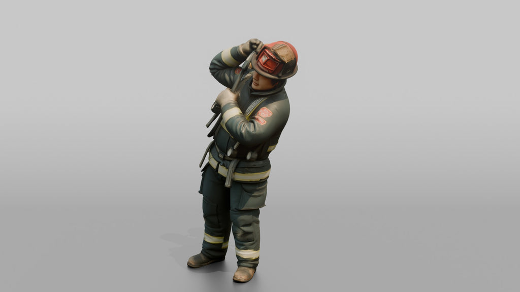 Firefighter Man Hoisting an SCBA Tank Onto His Back