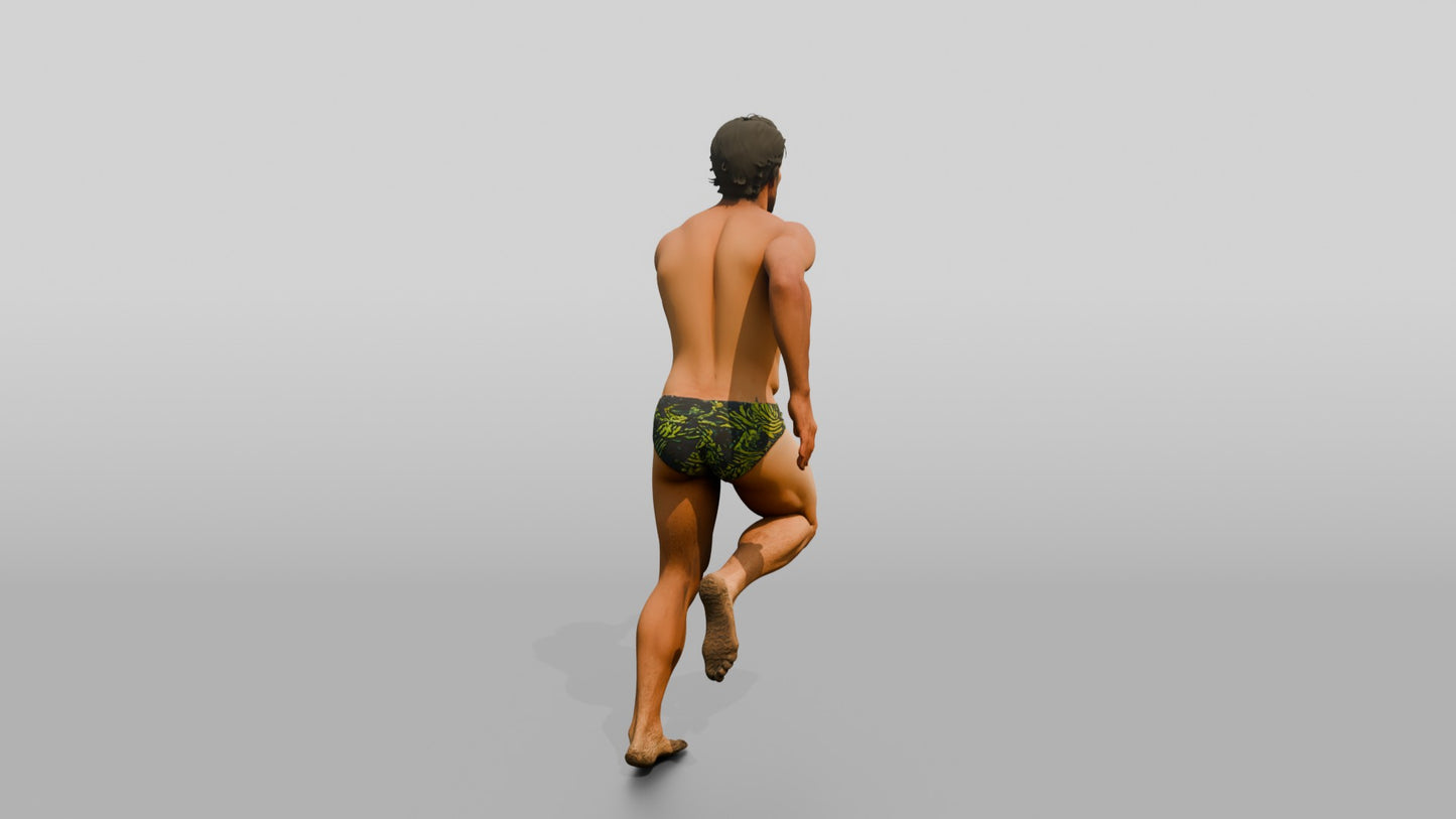 Mestizo Man Running Dynamically on the Beach