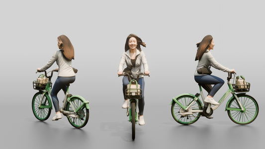 Chinese Woman Riding a Bicycle - 3D character model