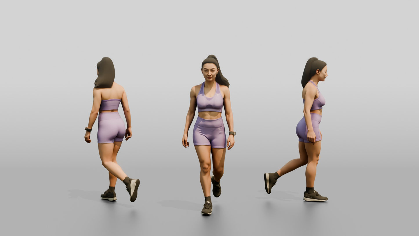 Woman in Lavender Activewear Walking Forward