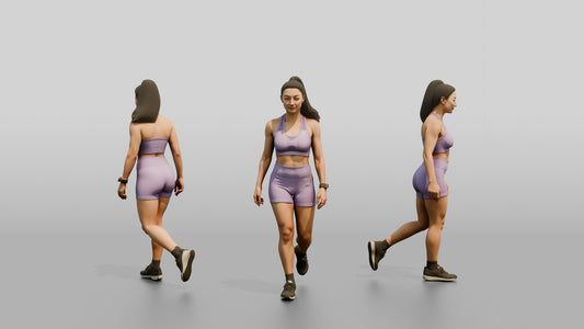 Woman in Lavender Activewear Walking Forward - 3D character model