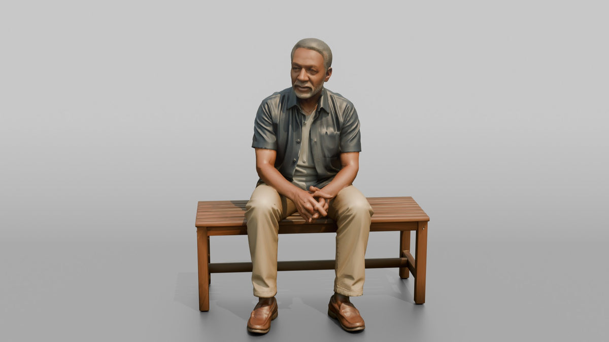 Man Customer Sitting On A Bench Resting - 3D character model, view 4