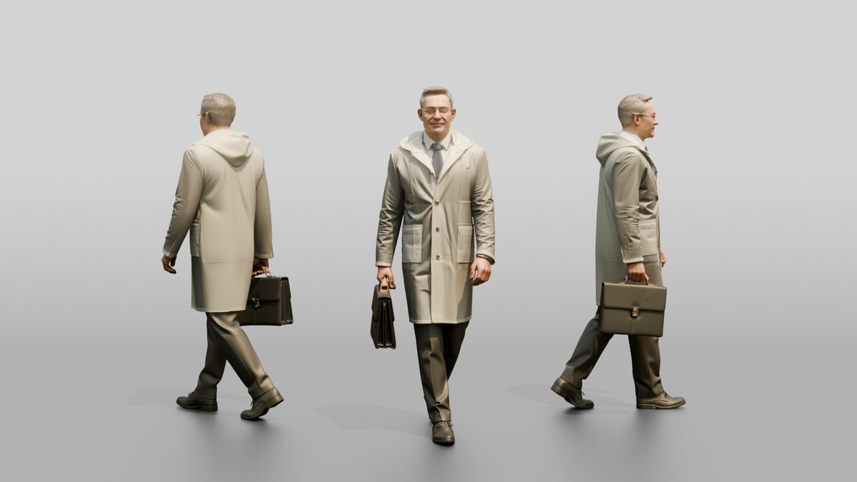 White Man in Suit Under Transparent Raincoat - 3D character model