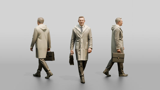 White Man in Suit Under Transparent Raincoat