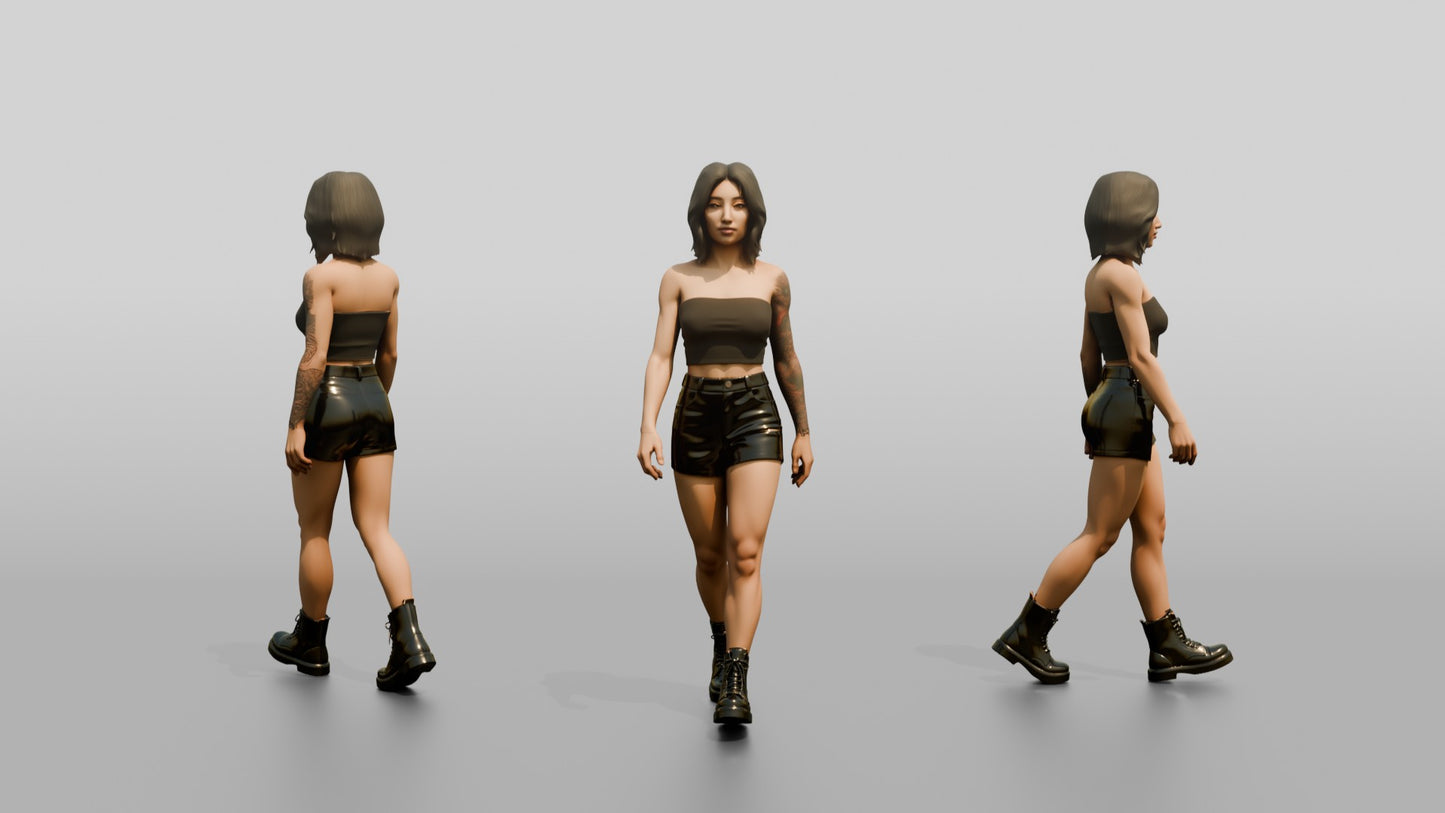 Woman Walking in Brown Crop Top and Dark Shorts