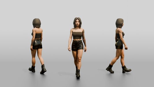 Woman Walking in Brown Crop Top and Dark Shorts