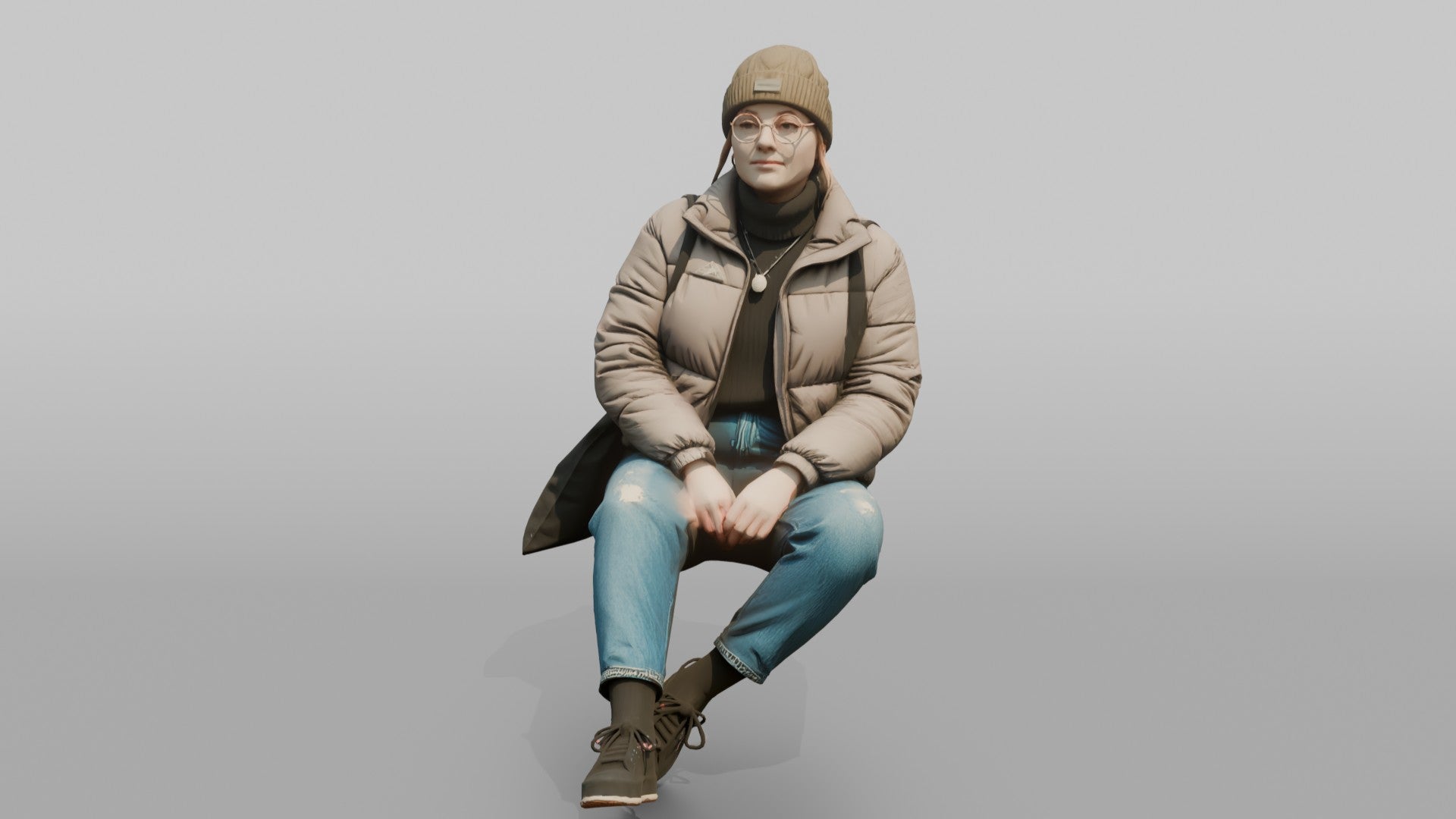 Scandinavian Teenage Girl Sitting in a Puffer Jacket