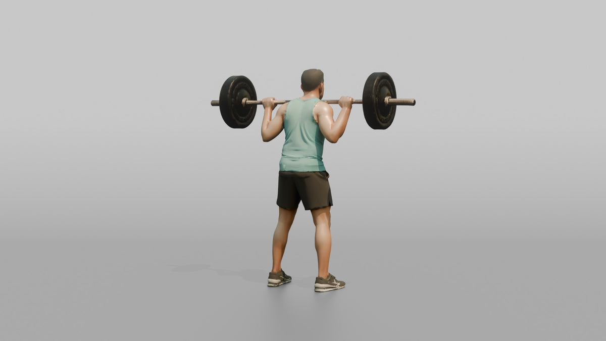 Weightlifter Man Resting A Barbell On The Upper Back Before A Squat - 3D character model, view 3
