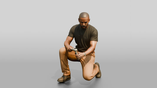 Mechanic Replacing a Brake Pad - 3D character model, view 1