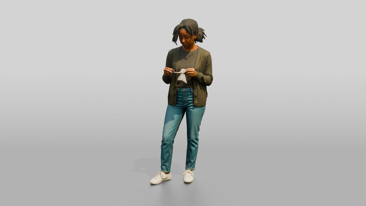 Homeless Woman Cleaning Her Glasses with a Cloth - 3D character model, view 5