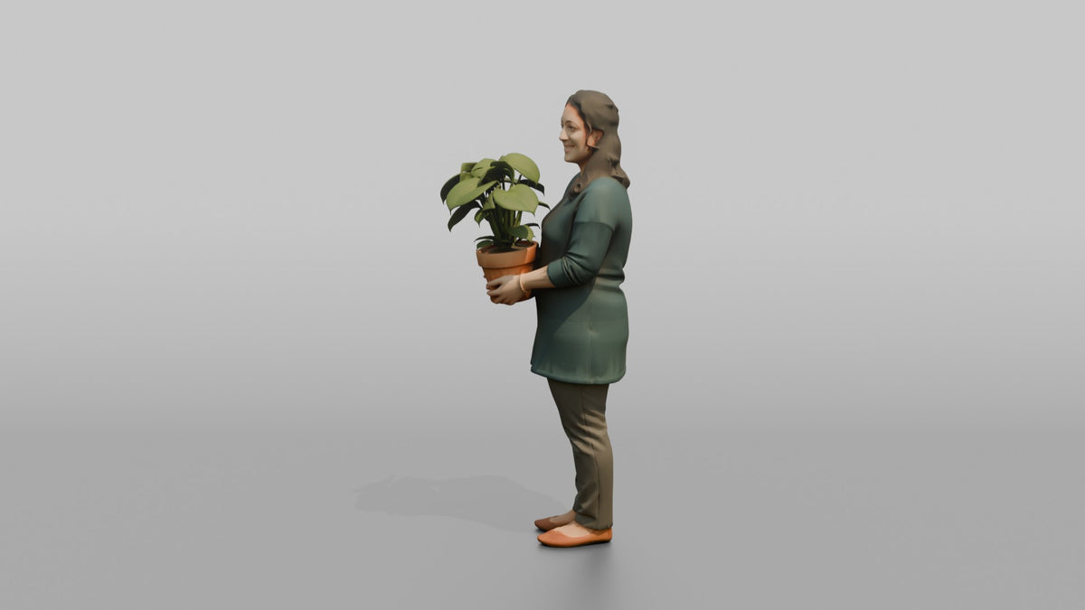 Mother Holding A Small Potted Plant With Both Hands - 3D character model, view 5