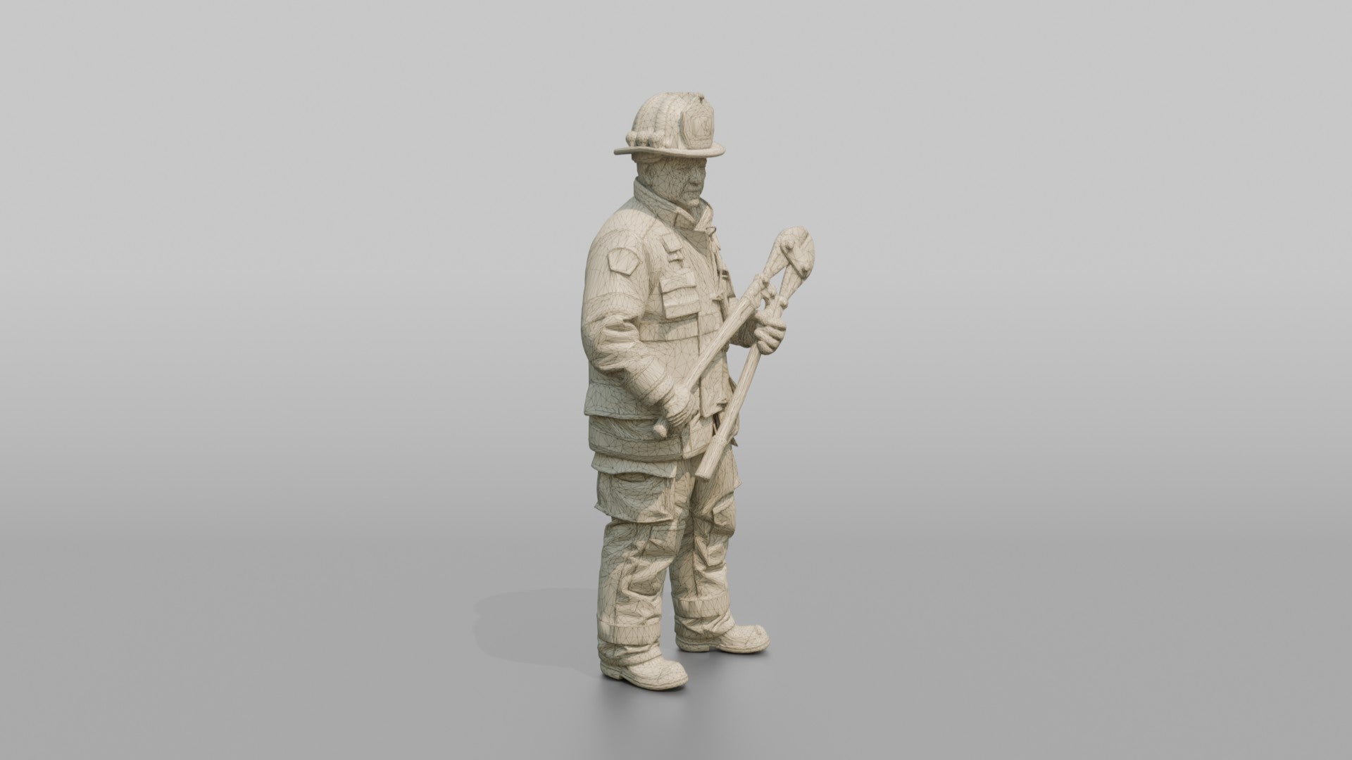 Firefighter Man Standing Ready While Holding a Heavy Bolt Cutter
