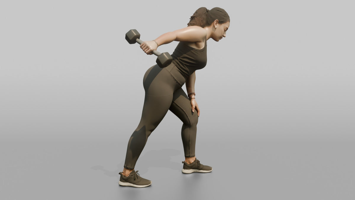 Weightlifter Woman Performing A Tricep Kickback With A Dumbbell - 3D character model, view 2