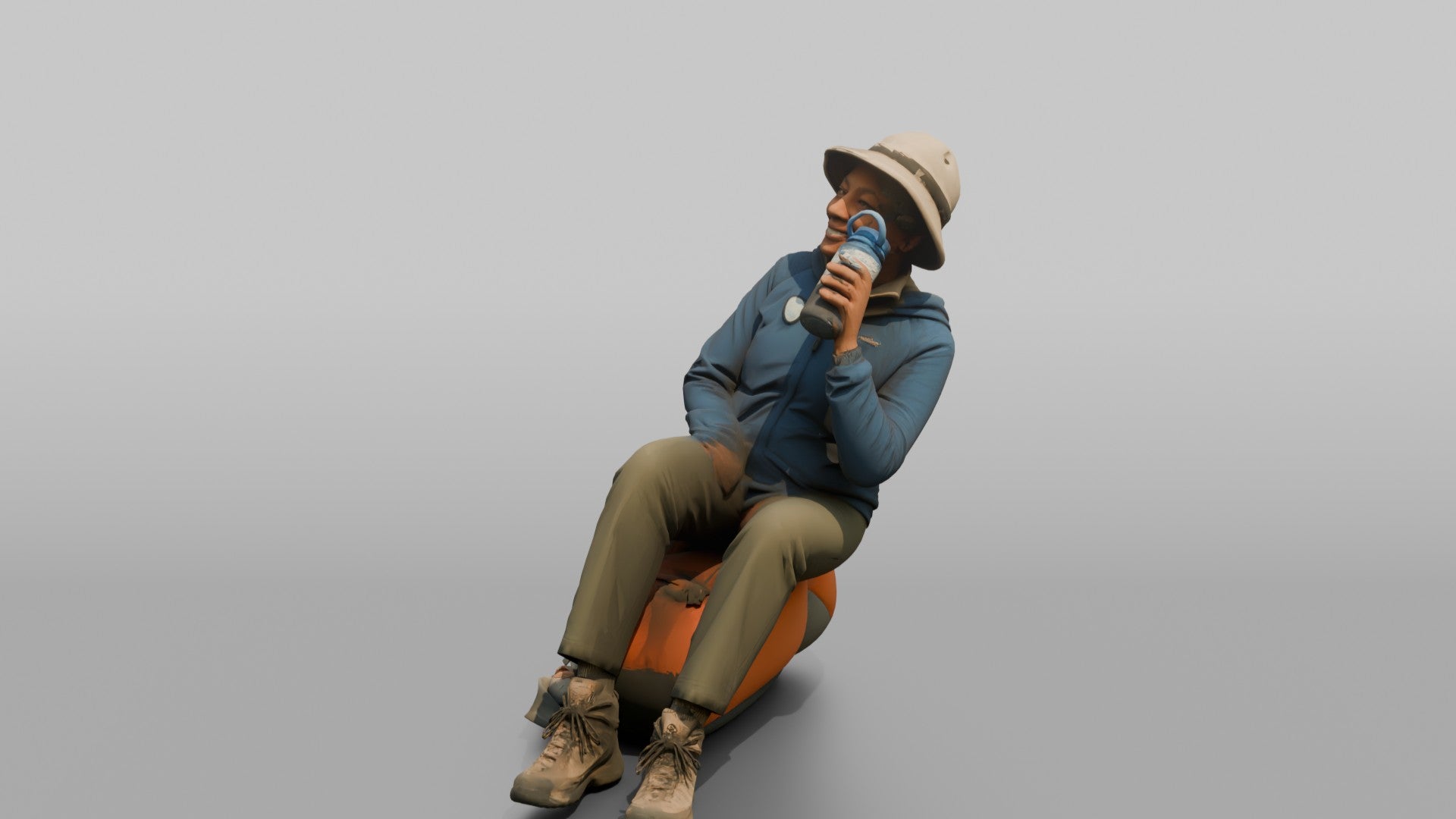 Hiker Sitting on Her Backpack, Taking a Break
