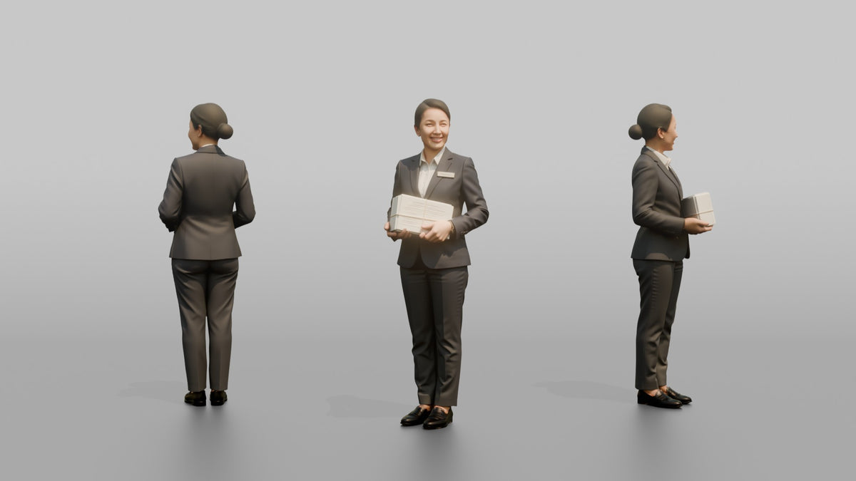 Receptionist Man Holding A Stack Of Registration Cards - 3D character model, view 1