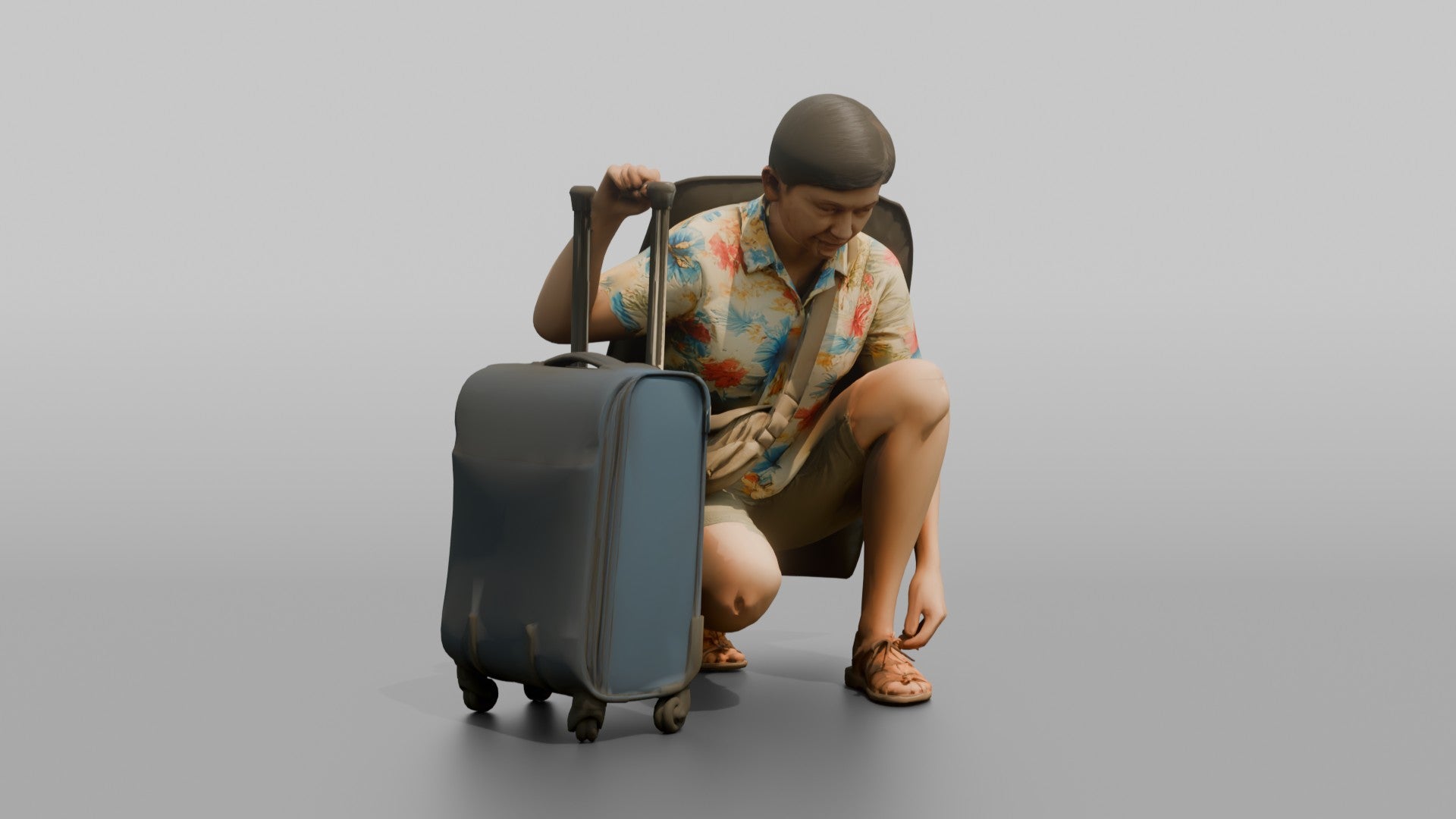 Traveler Tying Her Shoelace