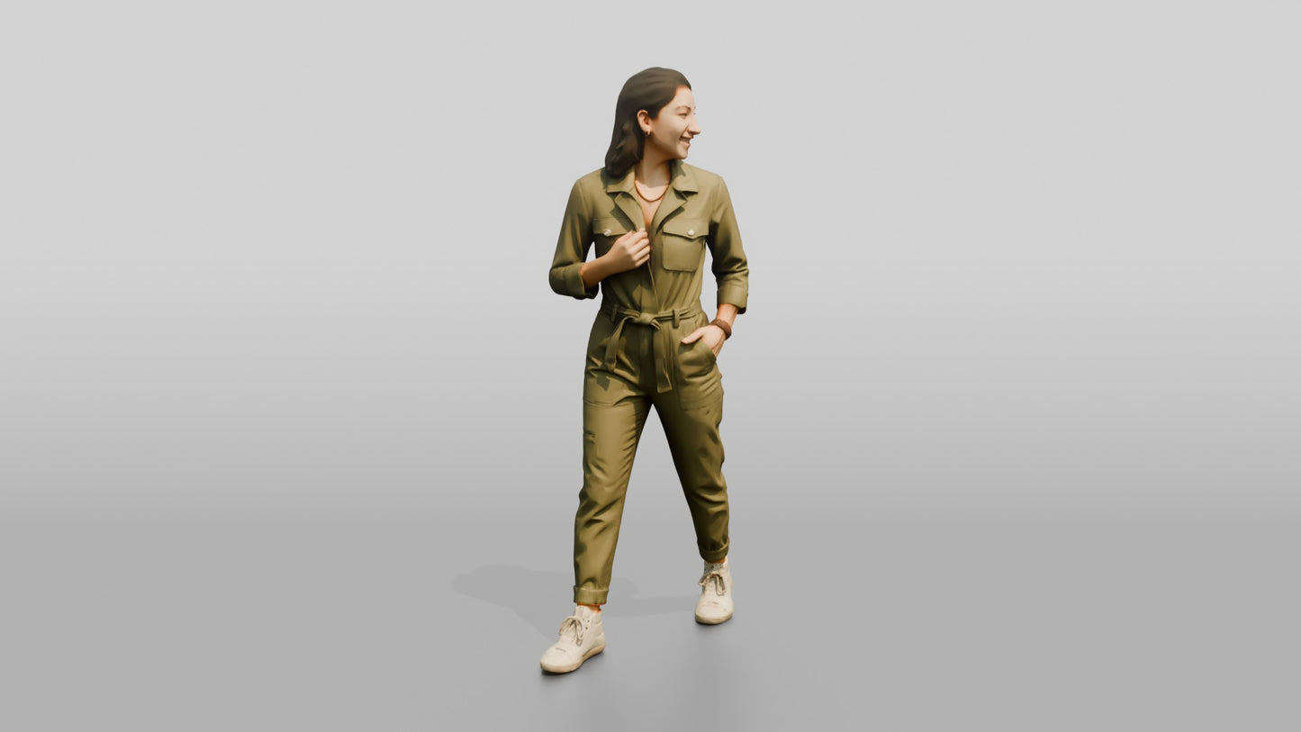 Woman Standing in an Olive Jumpsuit