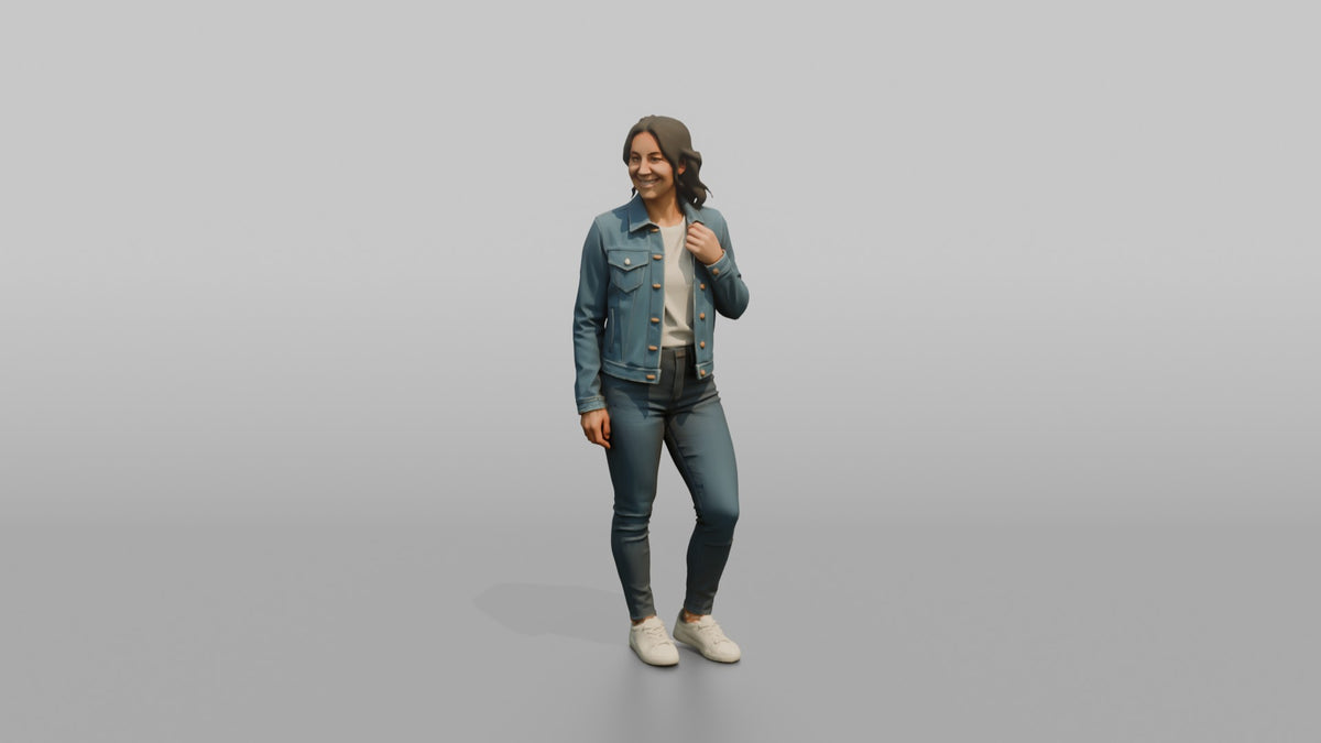 Woman Customer Trying On A Denim Jacket - 3D character model, view 5