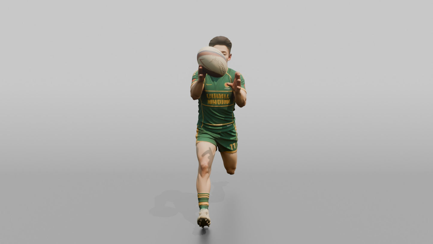 Rugby Back Catching a High Spiral Pass
