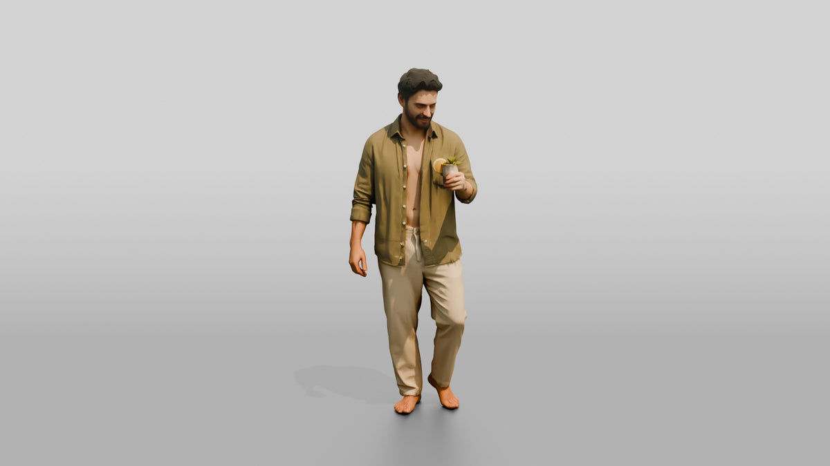 Man with an Orange Cocktail - 3D character model, view 5