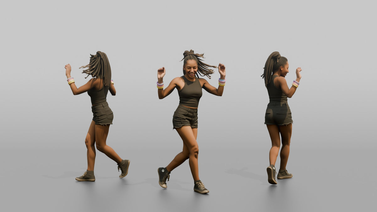 Patron Woman Dancing With Glow Bracelets On Both Wrists - 3D character model, view 1