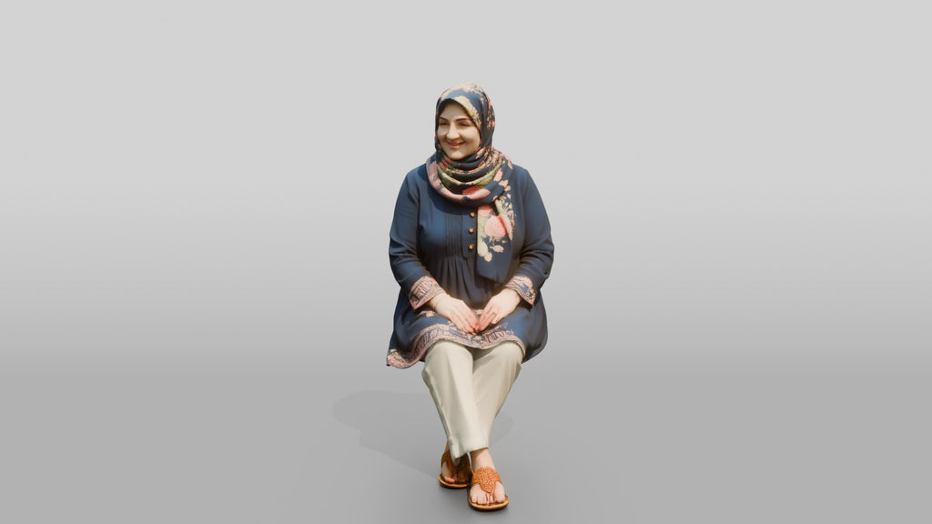 Plus-Size Middle-Aged Persian Woman in Floral Hijab