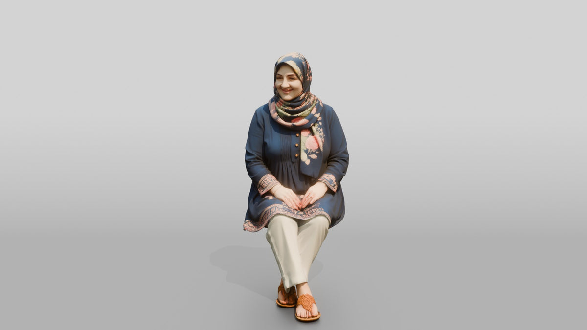 Plus-Size Middle-Aged Persian Woman in Floral Hijab - 3D character model, view 4