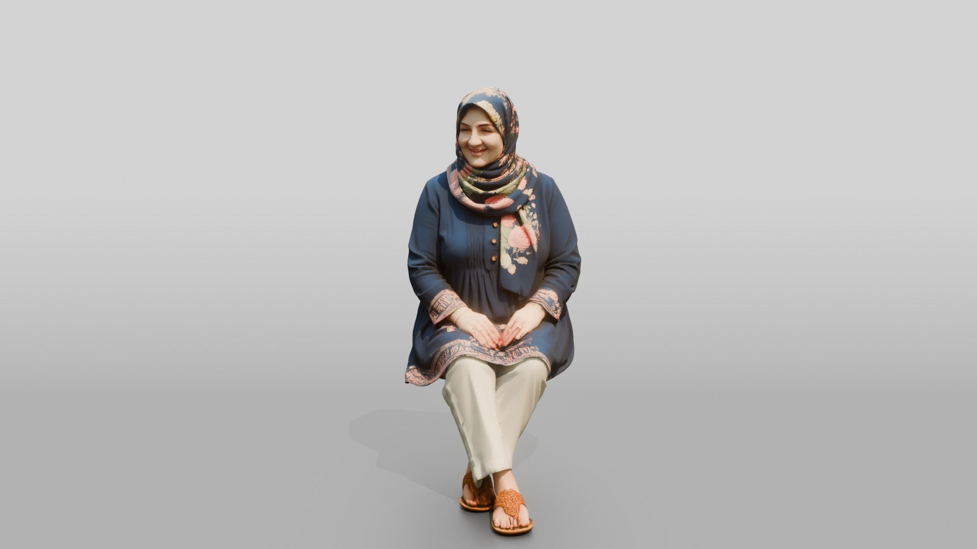 Plus-Size Middle-Aged Persian Woman in Floral Hijab
