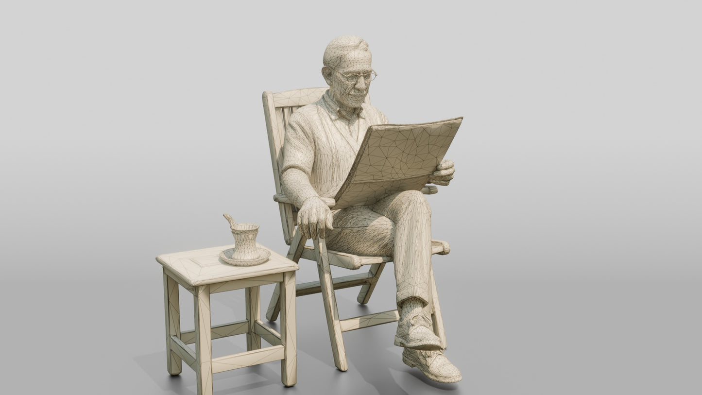 Elderly Man Reading Newspaper with Tea