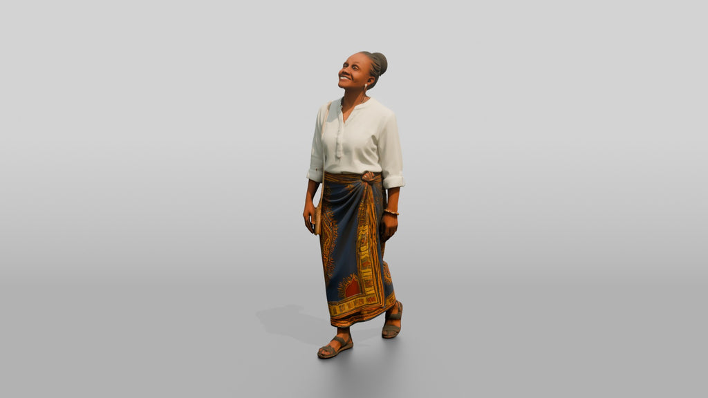 Middle-Aged African Woman in a Printed Wrap Skirt
