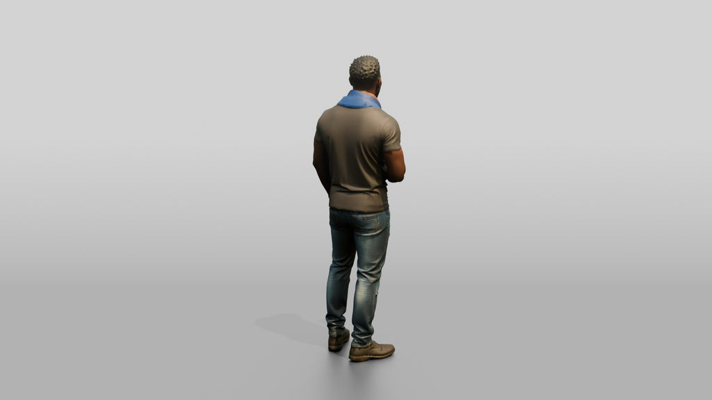 Muscular African Man Laughing in Distressed Jeans